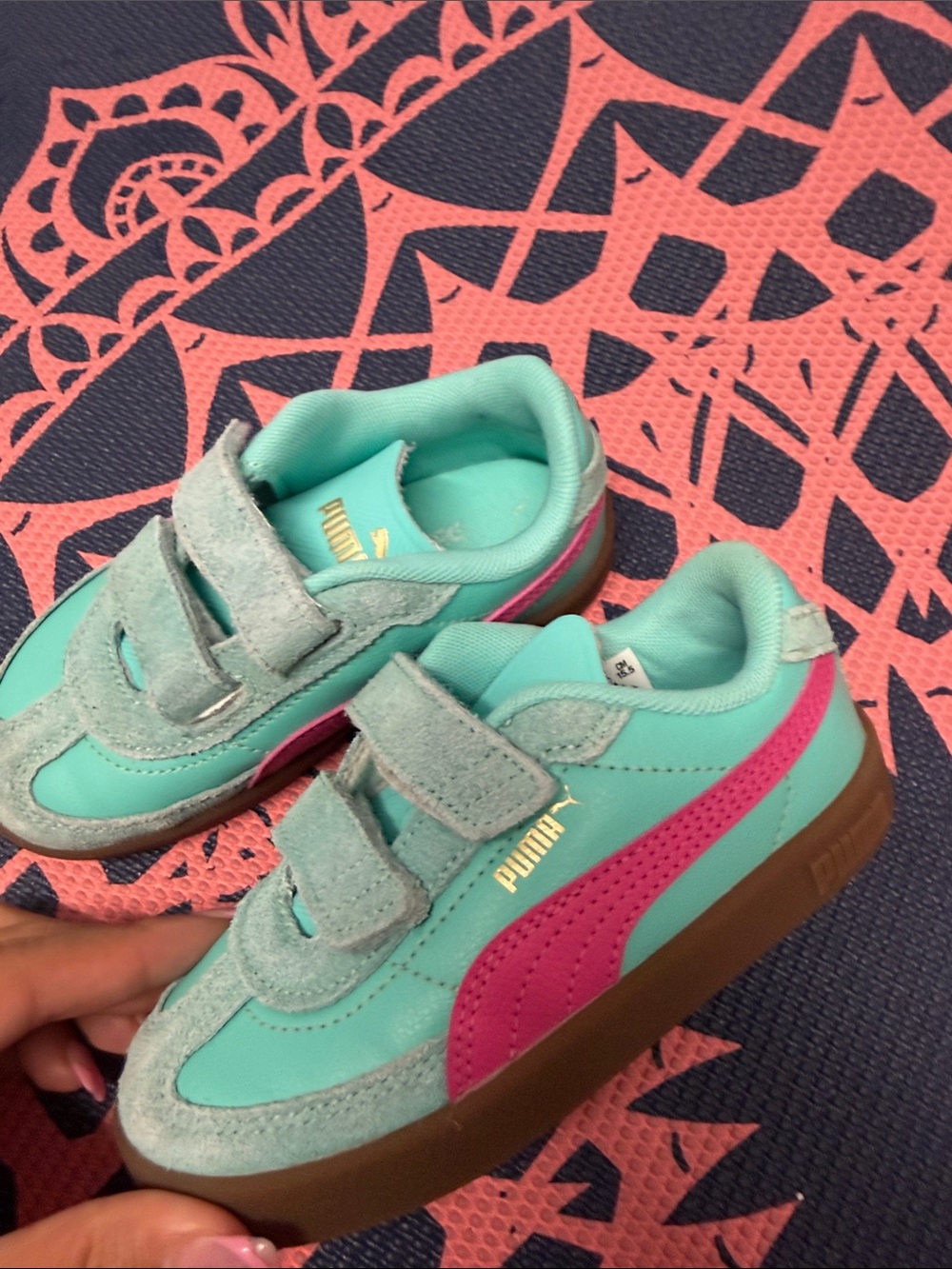Puma Kids Turquoise and Pink Velcro Sneakers